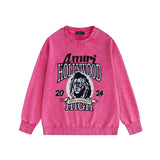 Amiri washed sweatshirt blue lion printing washed and distressed
