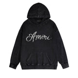 Amiri washed hoodie silver ring snake letter distressed printing