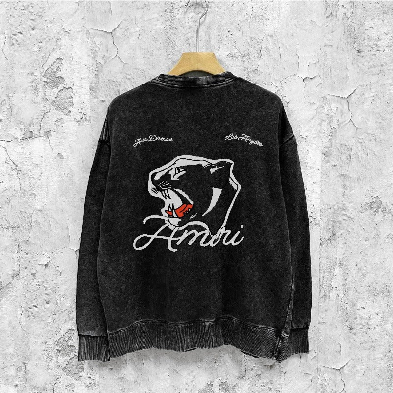 Amiri washed sweatshirt black panther printing washed and distressed