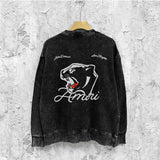 Amiri washed sweatshirt black panther printing washed and distressed