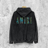 Amiri washed hoodie waist flower camouflage letter distressed printing