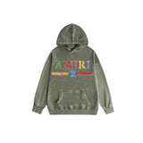 Amiri washed hoodie colorful graffiti letter horizontal strips washed and distressed