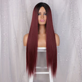 Women's Wigs Lace Chemical Fiber Headgear Small Lace Medium Split Long Straight Hair Wigs