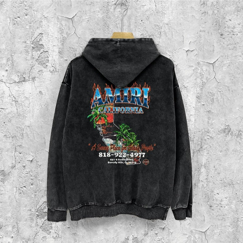 Amiri washed hoodie flame island distressed printing