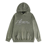 Amiri washed hoodie silver ring snake letter distressed printing