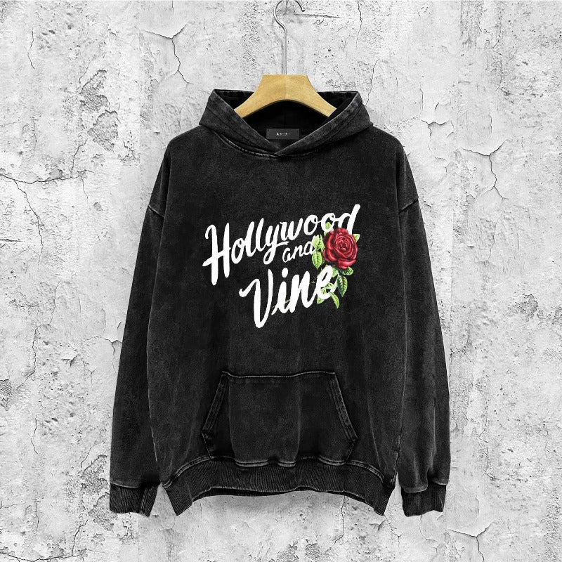 Amiri washed hoodie hollywood rose printing distressed printing