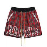 Rhude Shorts Casual Sports Mesh Checked Shorts Elastic Beach Pants