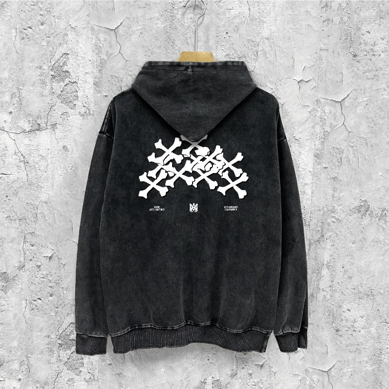 Amiri washed hoodie skeleton letter washed distressed printing