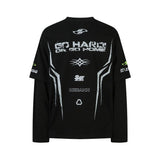 Men's long sleeve shirt - vintage streetwear style, creative graphic design, men's faux two-piece
