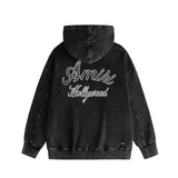 Amiri washed hoodie letter-filled printing distressed printing