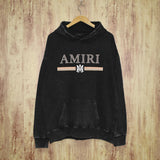 Amiri washed hoodie colorful snake letter horizontal strips washed distressed printing