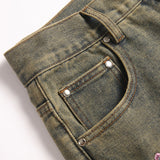 Mens Fashion Jeans Pink cherry blossom embroidery 5719#