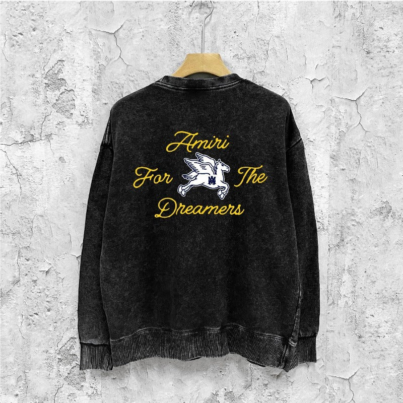 Amiri washed sweatshirt yellow letter pegasus printing washed and distressed