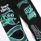 Mens Fashion Jeans Green Snake Street Graffiti 5705#