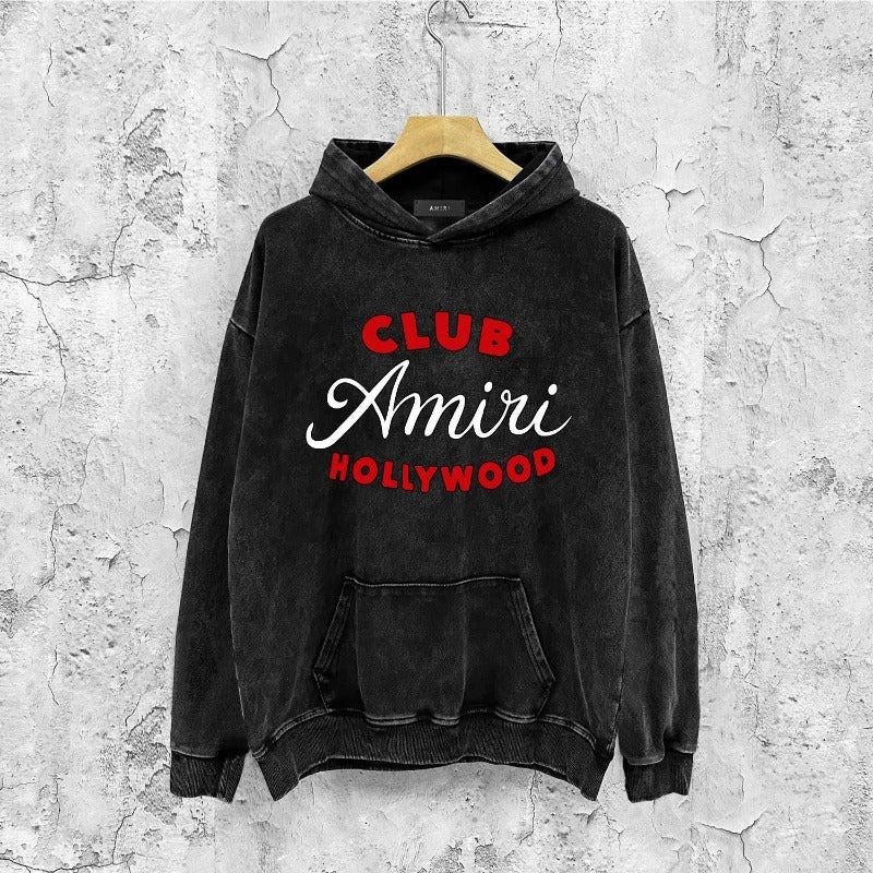 Amiri washed hoodie hollywood club distressed printing