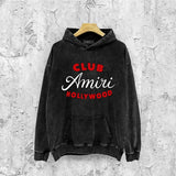 Amiri washed hoodie hollywood club distressed printing