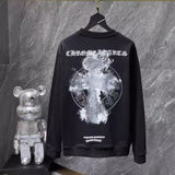 Chh Chrome Hearts Sweatshirts cross three-dimensional Sanskrit embroidery casual loose men's and women's crew neck sweater