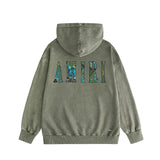 Amiri washed hoodie waist flower camouflage letter distressed printing