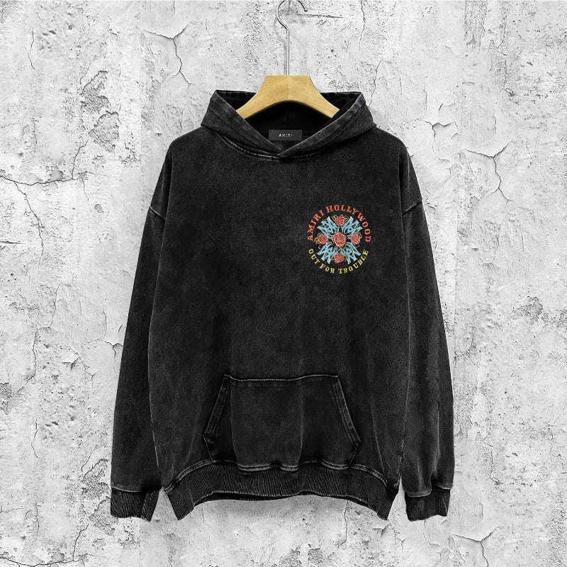 Amiri washed hoodie flower cluster printing distressed printing