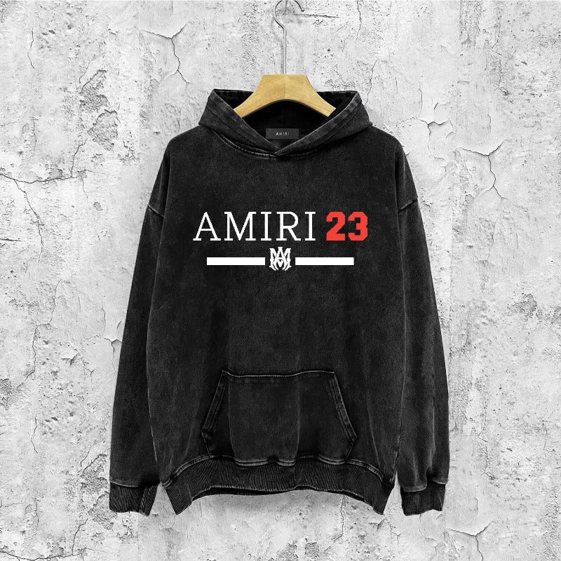 Amiri washed hoodie red font washed distressed printing