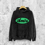 Amiri washed hoodie oval letter distressed printing