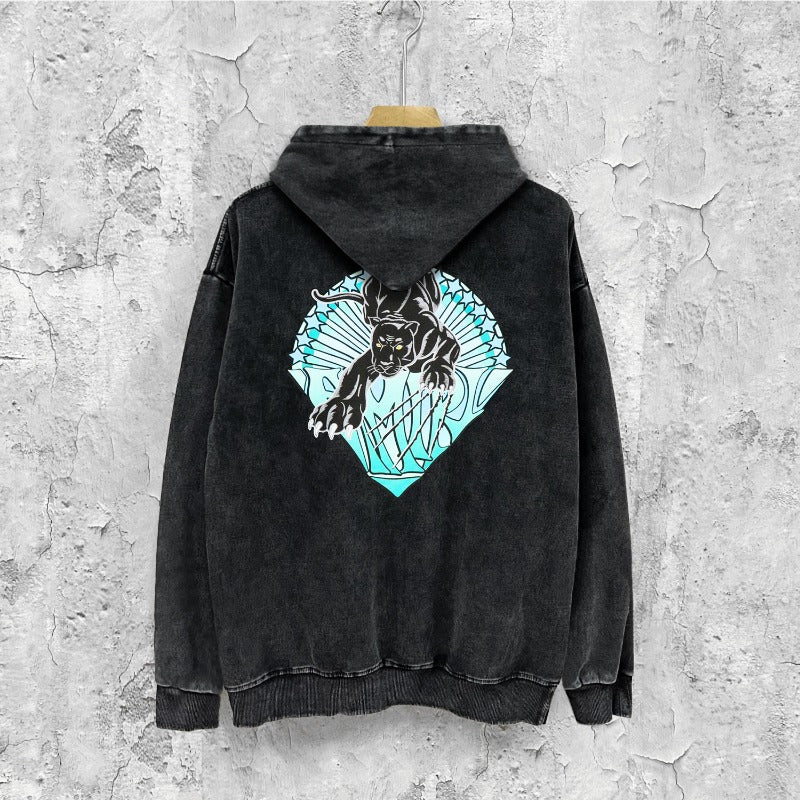 Amiri washed hoodie black panther distressed printing