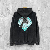 Amiri washed hoodie black panther distressed printing