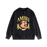 Amiri washed sweatshirt gold lion printing washed and distressed