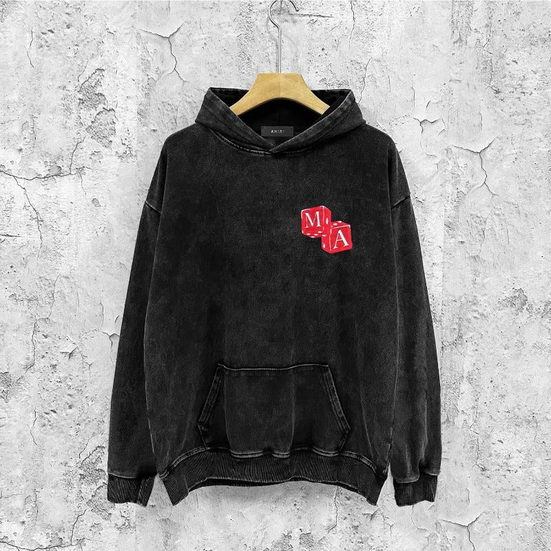 Amiri washed hoodie silver ring snake letter distressed printing