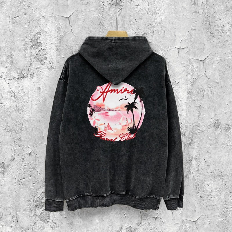 Amiri washed hoodie pink beach washed distressed printing