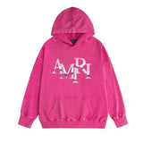 Amiri washed hoodie metallic glossy letter washed distressed printing