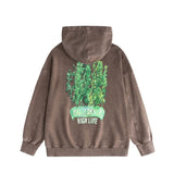 Amiri washed hoodie green leaf letter distressed printing