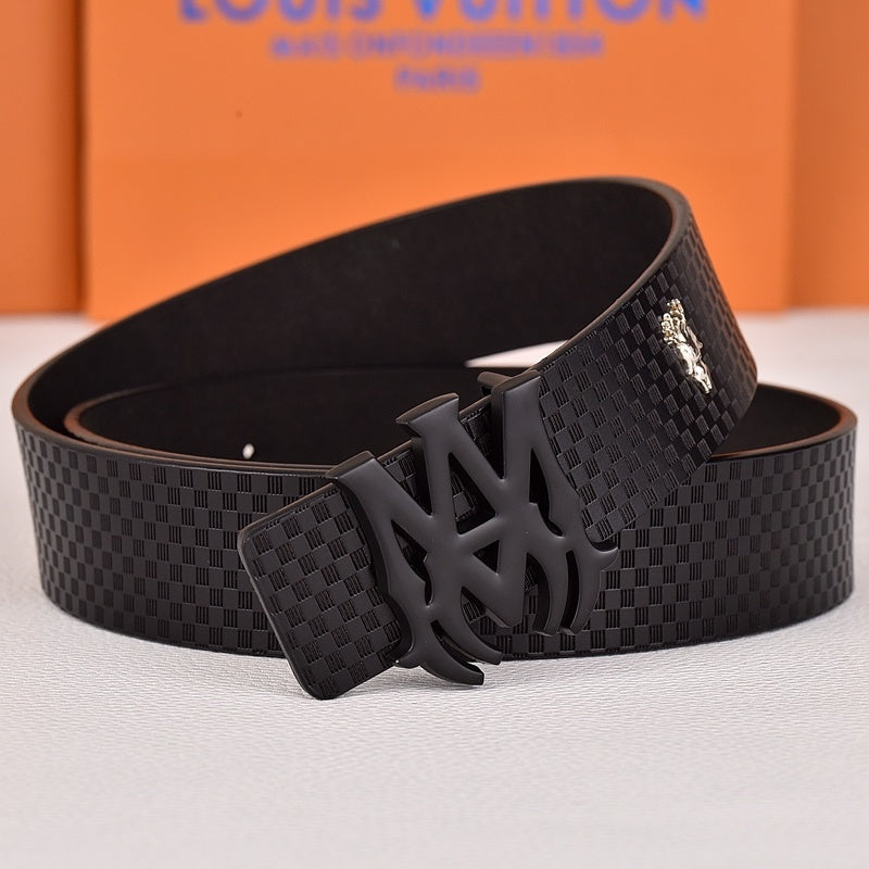 Amiri Belt Black small checkered pattern Golden deer logo