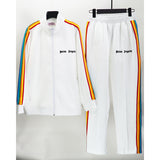 Palm Angels sweatshirt & sweatpants Two-piece set Rainbow stripes Striped zip-up cardigan