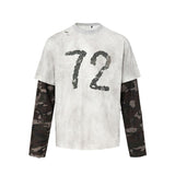 Men long sleeved shirt retrofake two-pieceletter design men's loose