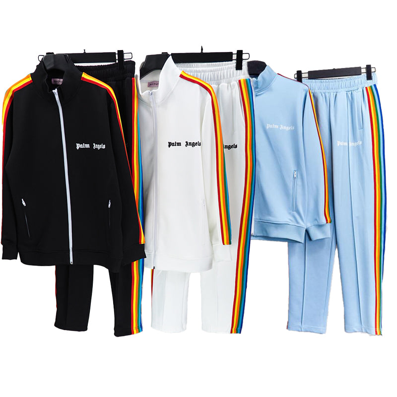 Palm Angels sweatshirt & sweatpants Two-piece set Rainbow stripes Striped zip-up cardigan