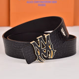 Amiri Belt Black crocodile pattern Golden deer logo