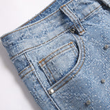 Mens Fashion Jeans rhinestones Wide-leg pants 5722#
