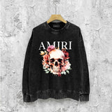 Amiri washed sweatshirt flower skull printing washed and distressed