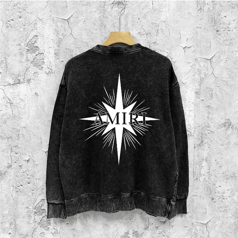 Amiri washed sweatshirt star shield printing washed and distressed