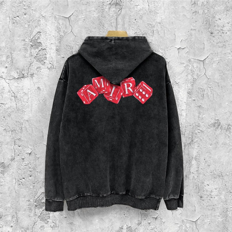 Amiri washed hoodie silver ring snake letter distressed printing