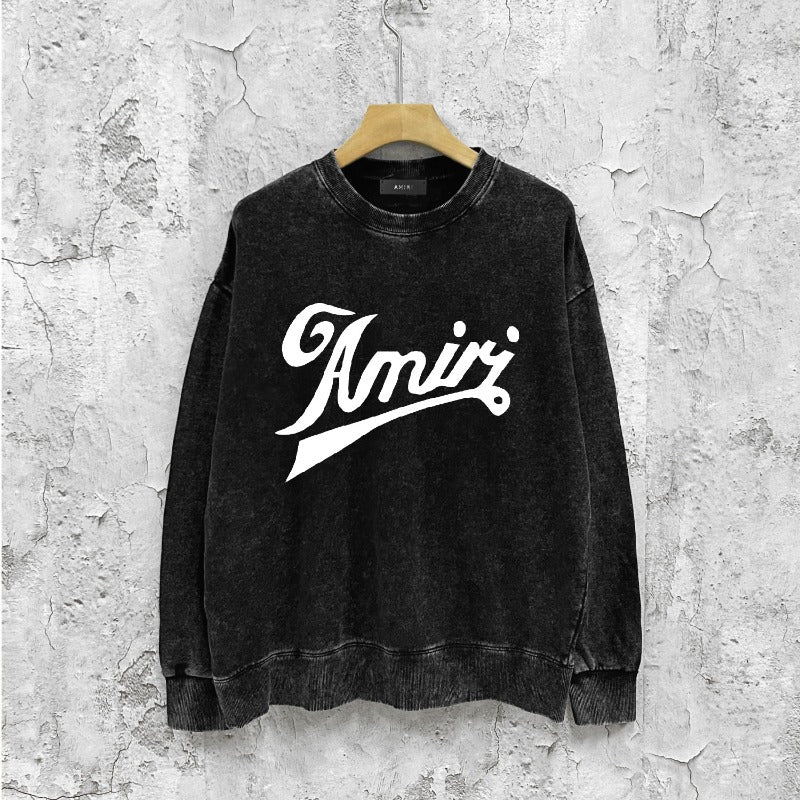 Amiri washed sweatshirt elegant letter printing washed and distressed