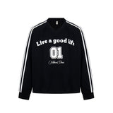 Men's long sleeve shirt - high street style, trendy letter graphic design, v-neck activewear
