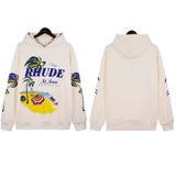 Rhude Hoodie Beach Coconut Letter Print Hooded Sweater Jacket