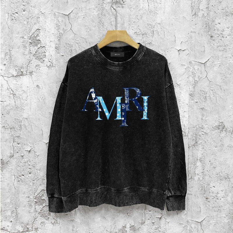 Amiri washed sweatshirt cashew flower overlapping letter print washed old