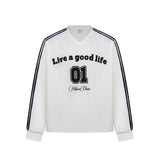 Men's long sleeve shirt - high street style, trendy letter graphic design, v-neck activewear