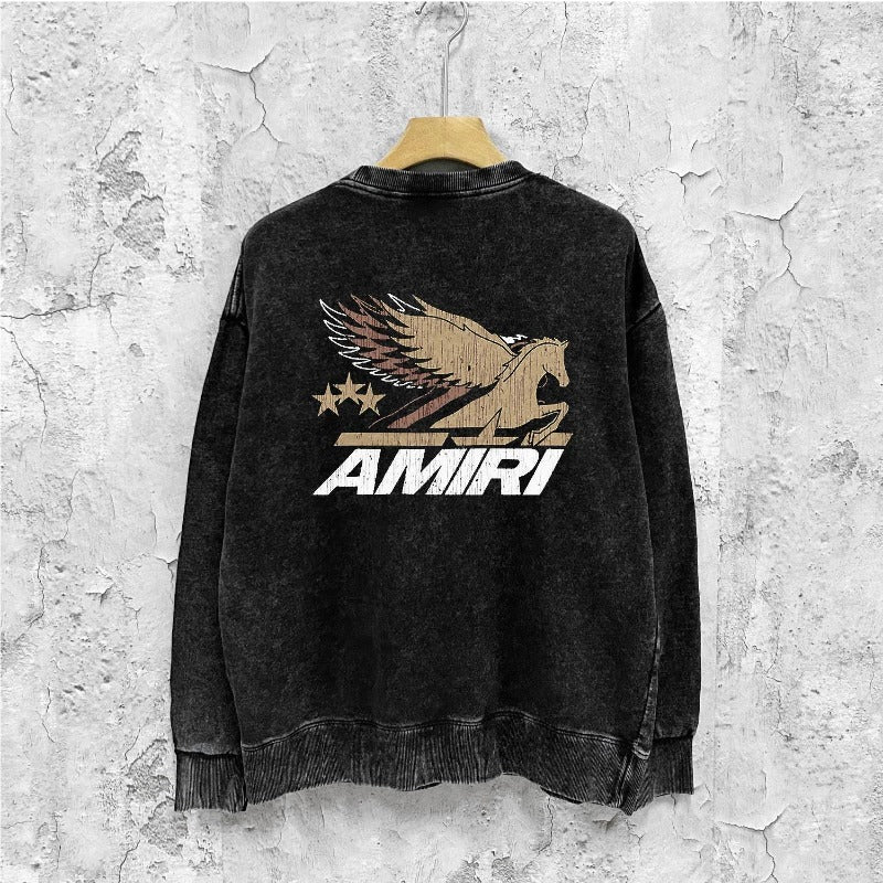 Amiri washed sweatshirt mottled pegasus printing washed and distressed