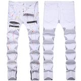 Mens Fashion Jeans Pants pocket zipper Color splatter ink 1168#