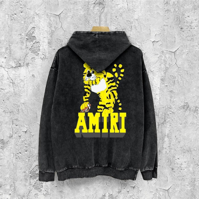 Amiri washed hoodie xiaohu distressed printing
