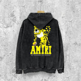 Amiri washed hoodie xiaohu distressed printing